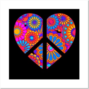 Colorful Bohemian Flower Peace Sign Heart Posters and Art